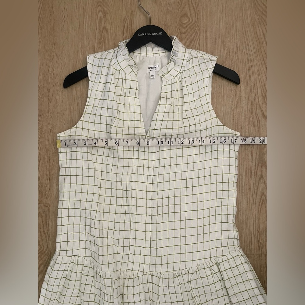 Cottagecore Picnic Linen Tiered Dress Hudson North Small White Plaid - Picture 8 of 13